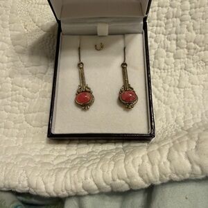 Antique Italy 925 Coral Drop vintage Earrings Orange Pink Dangle Earrings